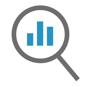 Magnifying glass over bar chart