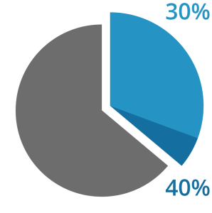 Pie chart showing 30 40 split